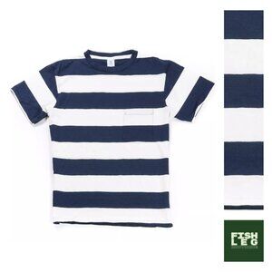Velva Sheen | Broad Stripe Twisted Pocket Crewneck T-Shirt - Navy & White / Sz S
